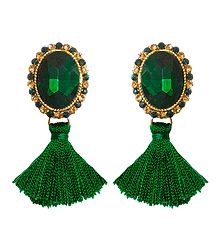 Green Stone Studded Silk Thread Earrings
