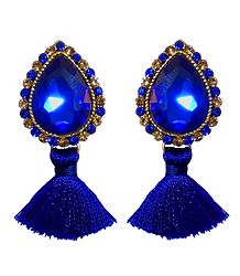 Blue Stone Studded Silk Thread Earrings