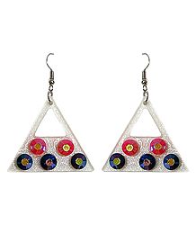 Red and Blue Stone Studded Acrylic Traingle Earrings