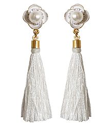 White Silk Thread Earrings