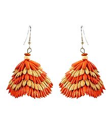 Saffron with Beige Paddy Jhumka Earrings