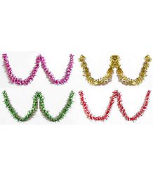 Set of Four Decorative Red, Magenta, Golden and Green Foil Paper Streamer