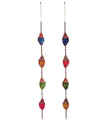Set of 2 Hand Painted Hanging Ganesha Face with Beads - Perforated Leather Crafts