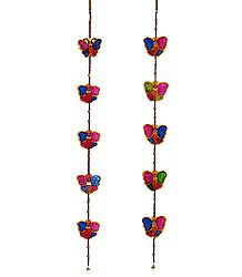 Set of 2 Hand Painted Hanging Butterfly with Beads - Perforated Leather Crafts