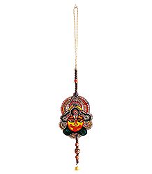Hand Painted Hanging Kathakali Face with Beads - Perforated Leather Crafts