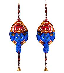Set of 2 Hand Painted Hanging Ganesha with Beads - Perforated Leather Crafts