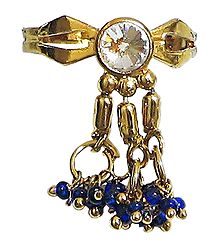 White Stone and Blue Beaded Adjustable Ring