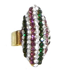 Faux Amethyst, Emerald and Zirconia Adjustable Ring