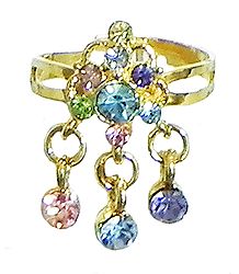 Blue and Pink Stone Studdd Adjustable Ring