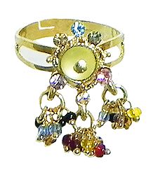 Light Green Stone Studdd Adjustable Ring with Beaded Jhalar