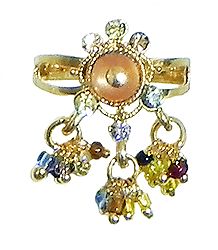 Peach Stone Studdd Adjustable Ring with Beaded Jhalar