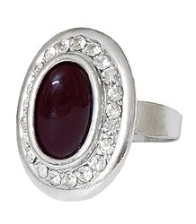 White and Maroon Stone Setting Metal Ring