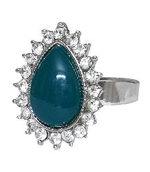 White and Cyan Stone Setting Metal Ring