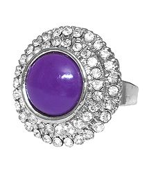 White and Purple Stone Setting Round Metal Ring