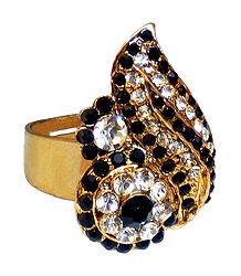 Black and White Stone Studded Adjustable Ring