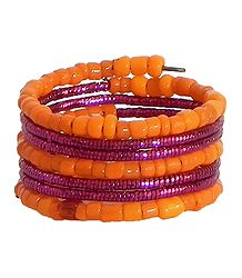 Orange with Magenta Beaded Adjustable Ring