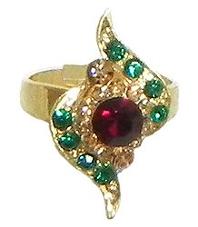 Red and Green Stone Studded Adjustable Ring