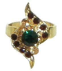 Maroon and Green Stone Studded Adjustable Ring