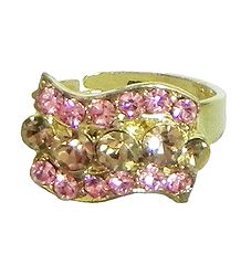 Pink and Rust Stone Studded Adjustable Ring