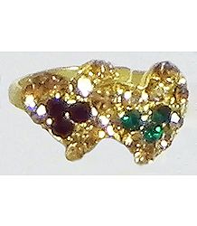 Green, Maroon and Light Brown Stone Studded Adjustable Ring
