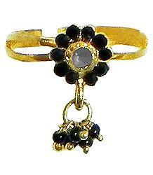 Black Stone Studded Jhalar Adjustable Ring