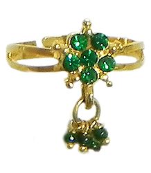 Green Stone Studded Jhalar Adjustable Ring
