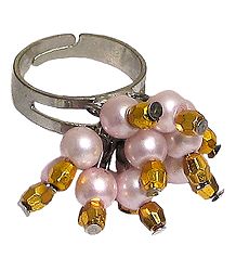 Light Pink and Golden Bead Jhalar Ring