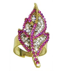 Faux Ruby and White Zirconia Leaf Ring
