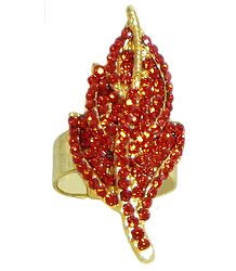 Red Stone Studded Leaf Ring