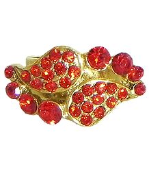 Red Stone Studded Paisley Design Ring