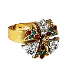 Green, Red, White Stone Studded Adjustable Ring