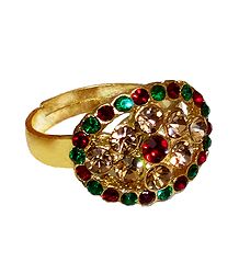 Green, Red, Yellow Stone Studded Adjustable Ring