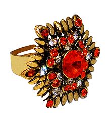 Saffron and White Stone Studded Adjustable Ring