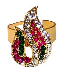 Pink, Green, White Stone Studded Adjustable Ring