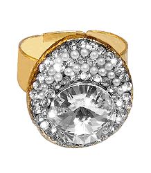 White Stone Studded Adjustable Ring