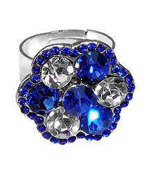 Blue and White Studded Adjustable Ring