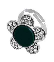 White and Red Stone Studded Metal Ring