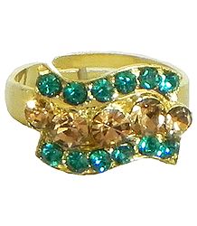 Dark Cyan Blue and Light Brown Stone Studded Adjustable Ring