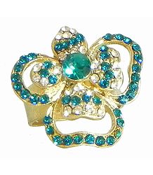 Faux Sapphire and Zirconia Adjustable Ring