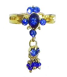 Blue Stone Studdd Adjustable Ring with Beaded Jhalar