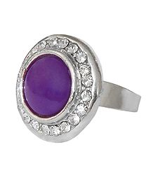 White and Dark Purple Stone Setting Metal Ring
