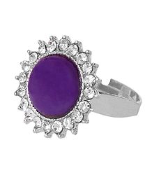 White and Dark Purple Stone Setting Metal Ring