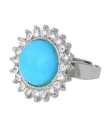 White and Cyan Blue Stone Setting Metal Ring