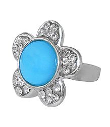 White and Cyan Blue Stone Setting Metal Ring