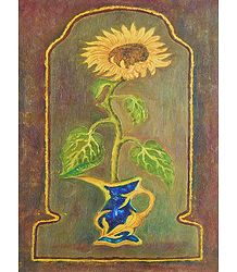 Sunflower in a Blue Vase