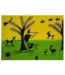 Krishna Playing Flute - Warli Paintings on Hardboard