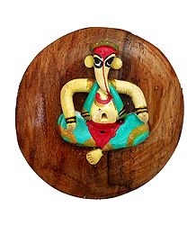 Stone Dust Ganesha on Wooden Base - Magnet