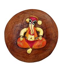 Stone Dust Ganesha on Wooden Base - Magnet