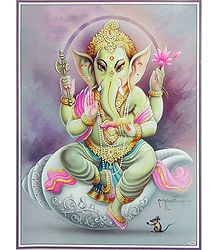 Lord Ganesha Sitting on Conch