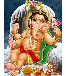 Young Ganesha Sitting in Front of Shivalinga